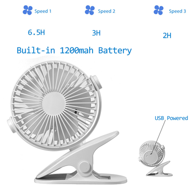 PCB小型携帯用電池ファン1200mAh再充電可能なクリップ ベビーカー ファン
